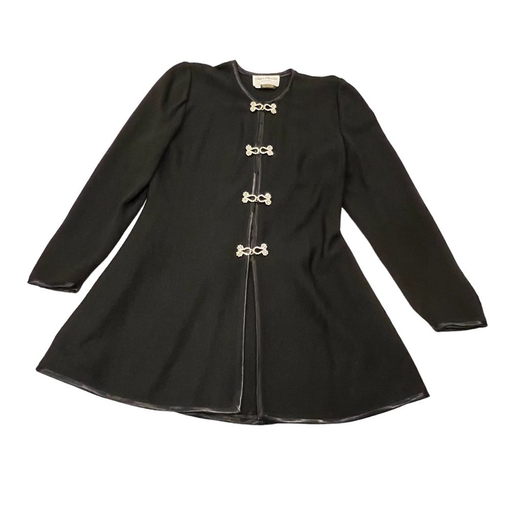 Gigi's Closette Vintage Long Knit Jacket Rhinestone Clasps, USA, Black, M